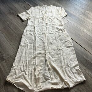 Evidnt L. A. Cream Linen Button Up Shirt Dress